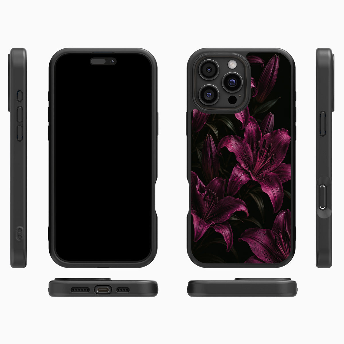 Burgundy Lily iPhone 16 Pro case cover – multi-angle view