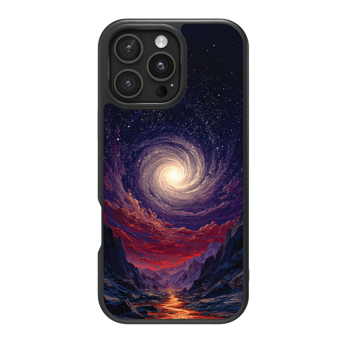 Cosmic Vortex design back view – iPhone 16 Pro case