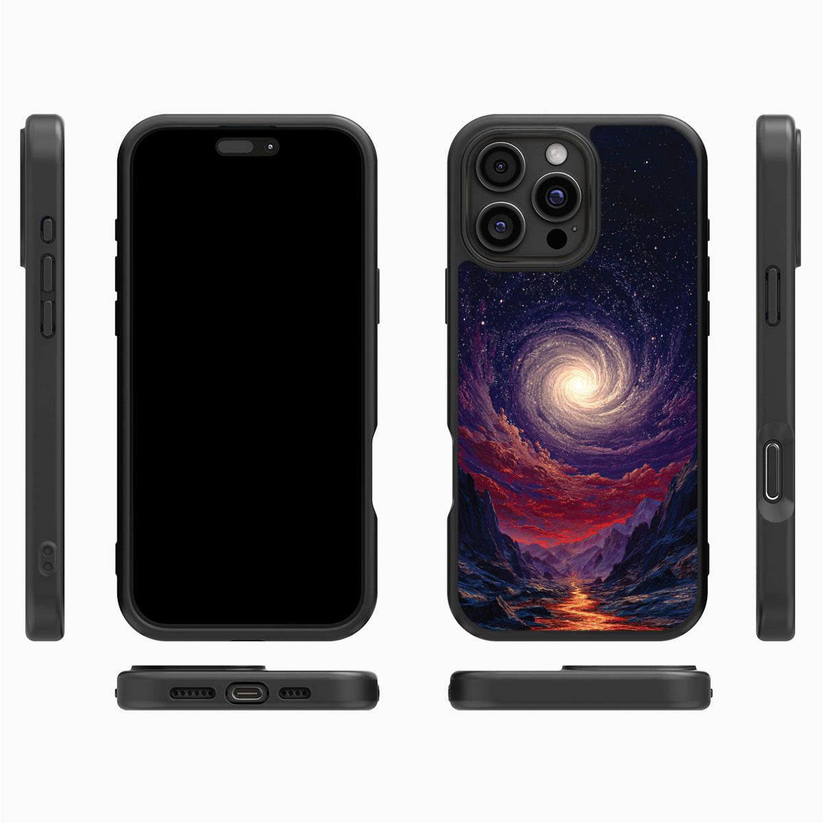 Cosmic Vortex iPhone 16 Pro case cover – multi-angle view