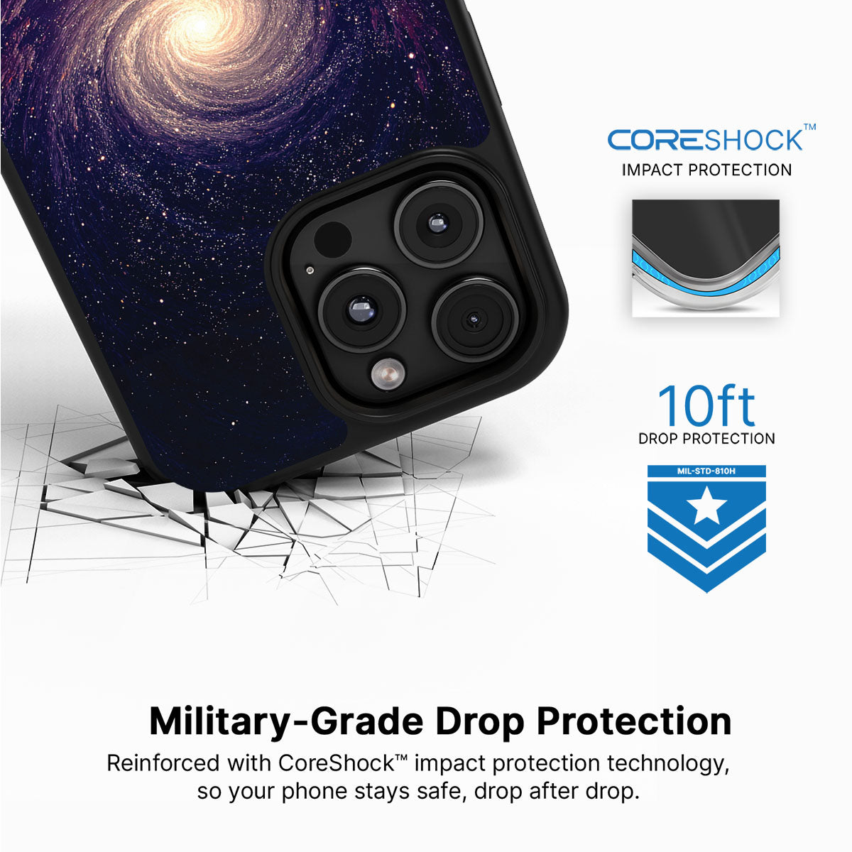 Cosmic Vortex iPhone 16 Pro case with drop protection