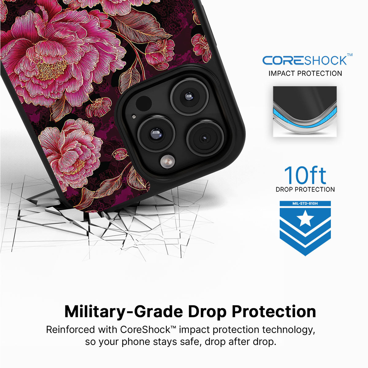 Floral Opulence iPhone 16 Pro case with drop protection