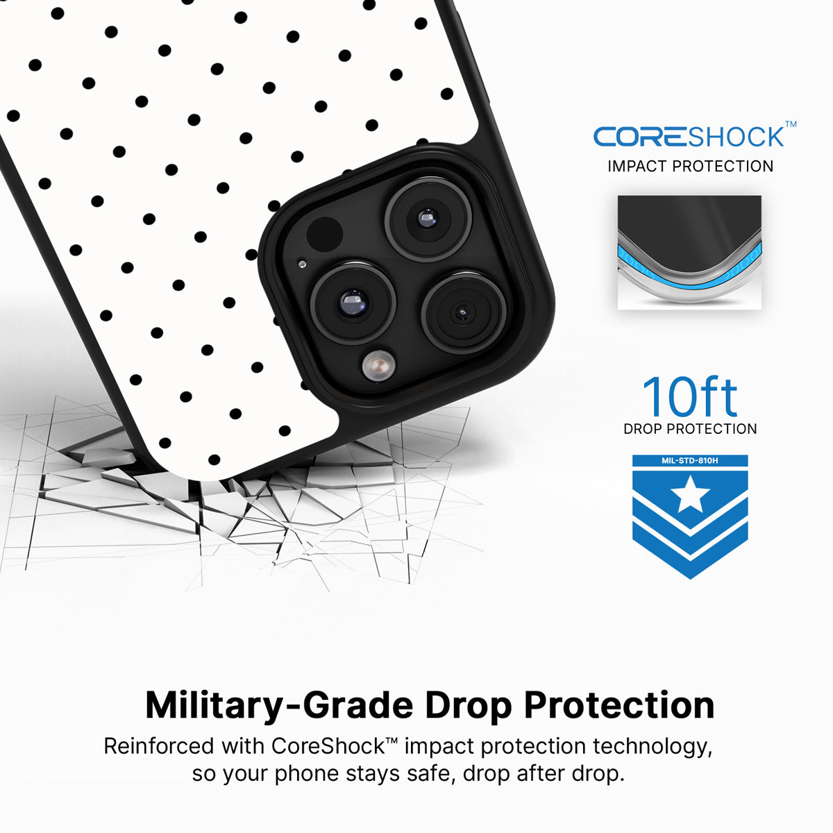 Ivory Sprinkle iPhone 16 Pro case with drop protection