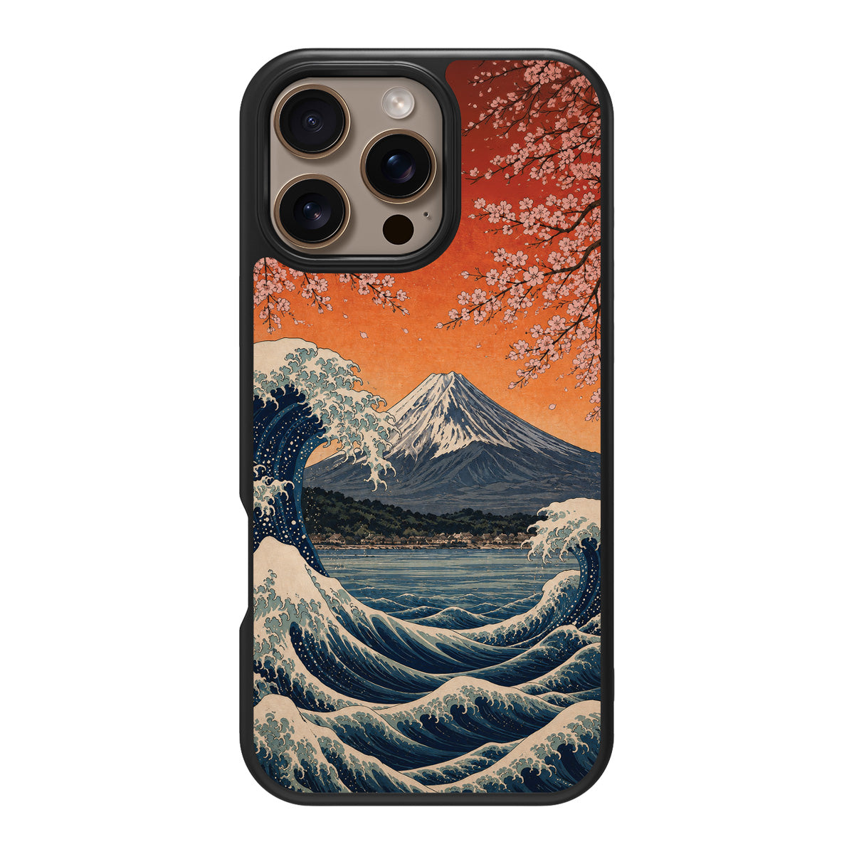 Sakura Coast design back view – iPhone 16 Pro case