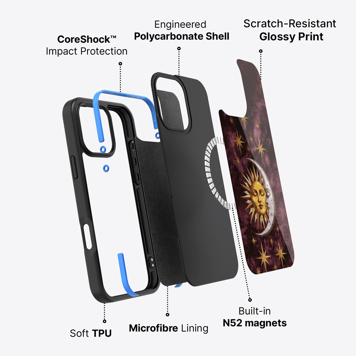 iPhone 16 Pro case construction – Sun and Moon phone case