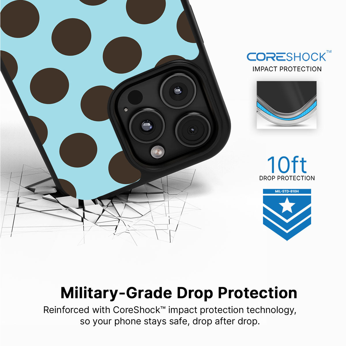 Blue Mocha iPhone 16 Pro Max case with drop protection