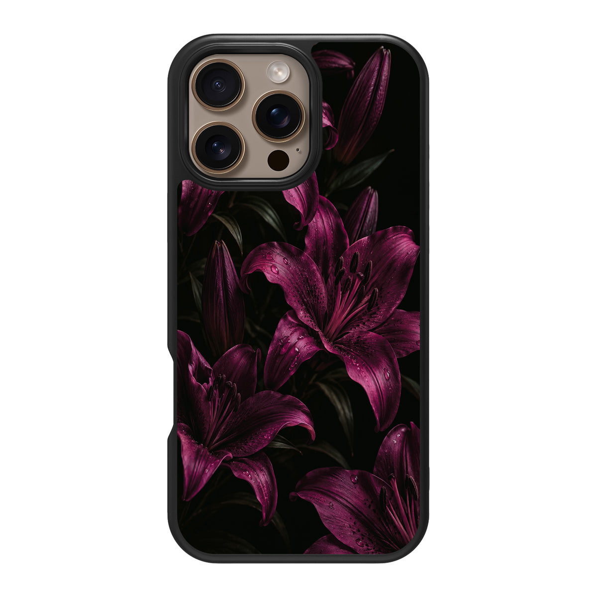 Burgundy Lily design back view – iPhone 16 Pro Max case