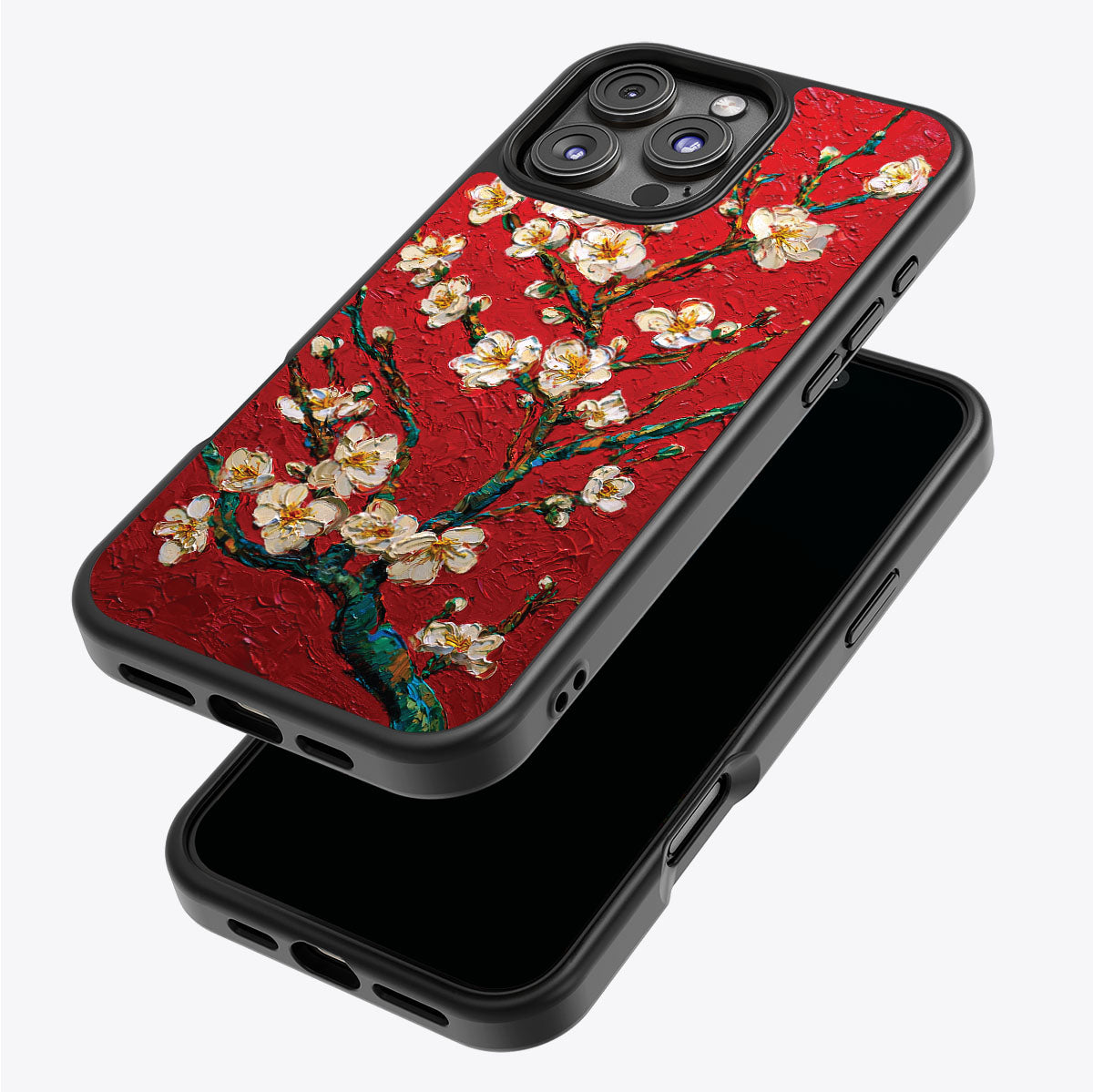 Crimson Blossom iPhone 16 Pro Max case – back and side view