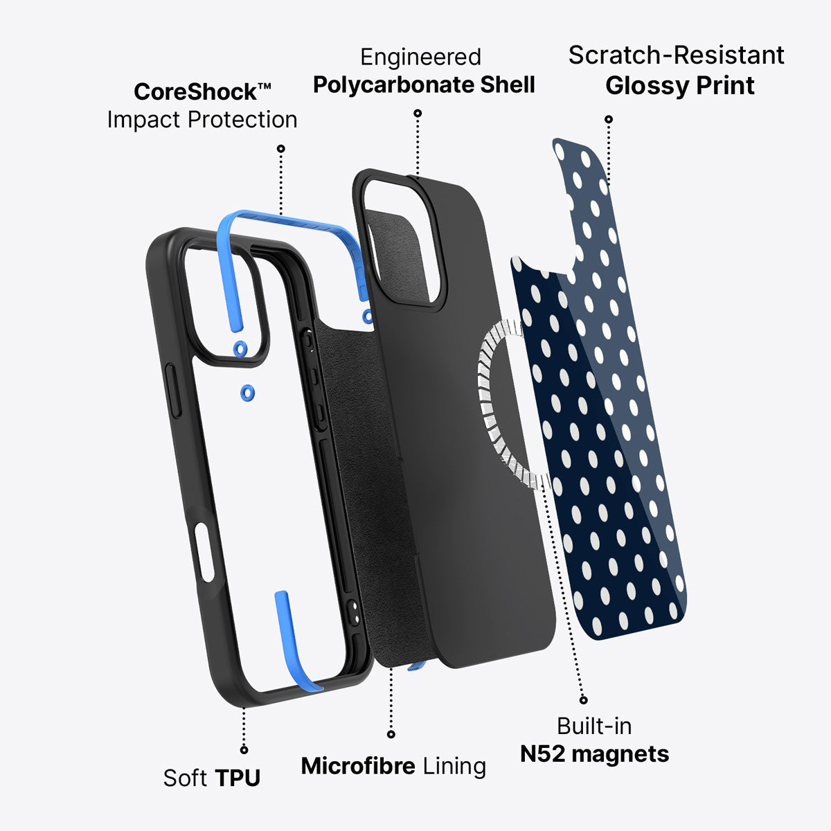 Navy Polka Dot iPhone 16 Pro Max Case – Deep Sea | MagSafe
