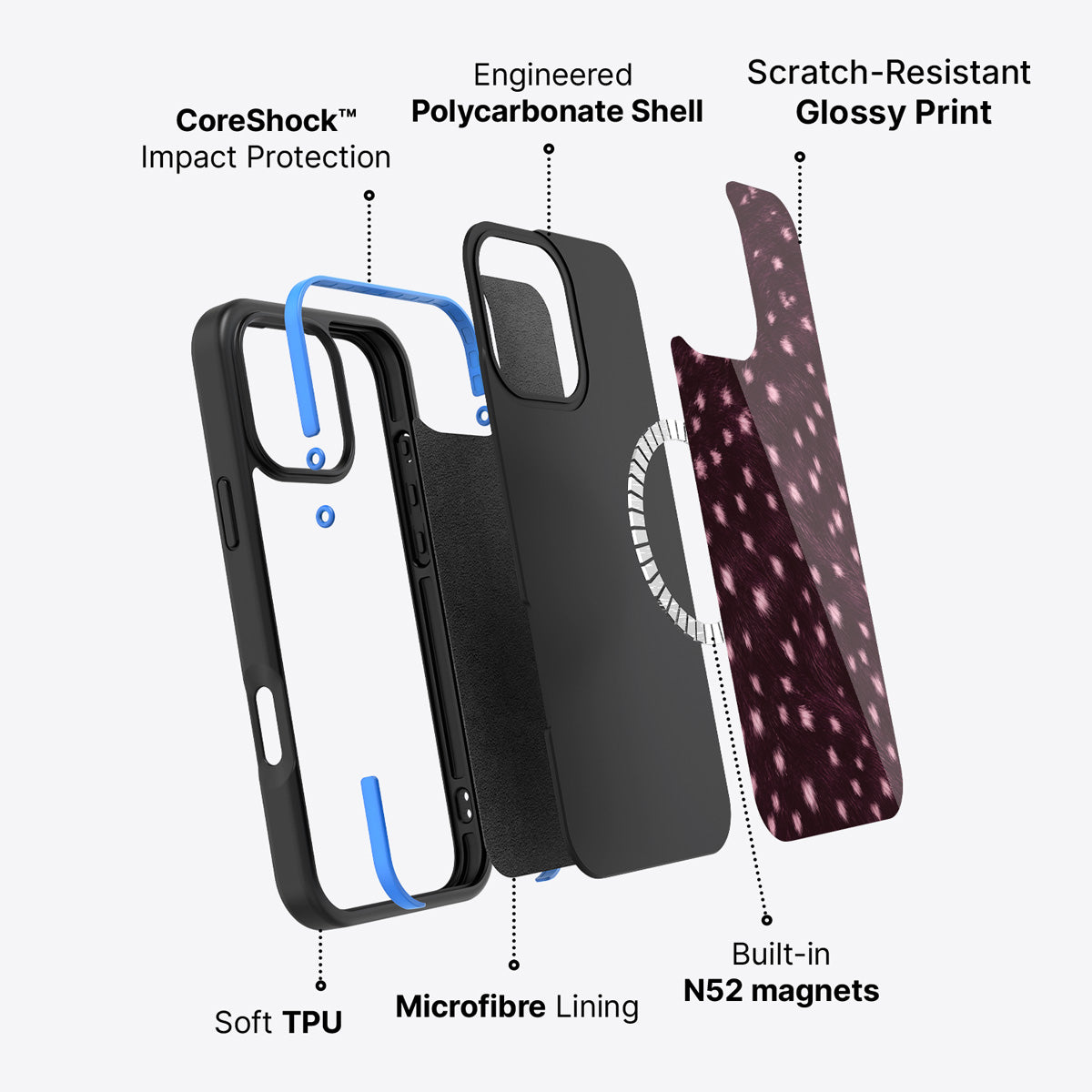 iPhone 16 Pro Max case construction – Fawn Spots phone case