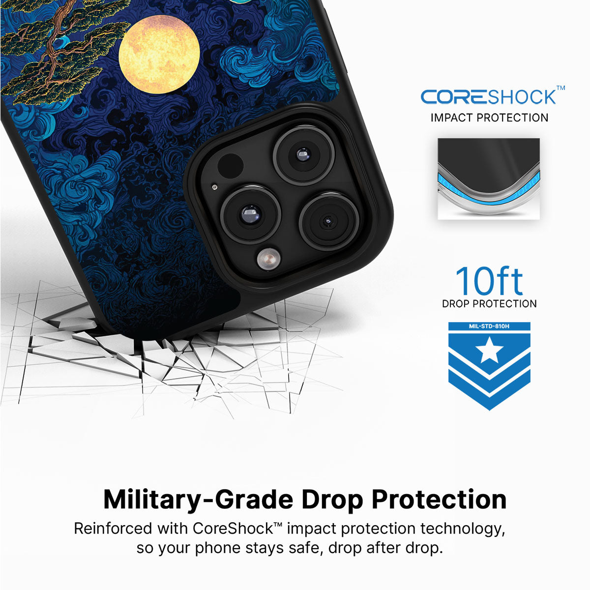 Moonlit Tide iPhone 16 Pro Max case with drop protection