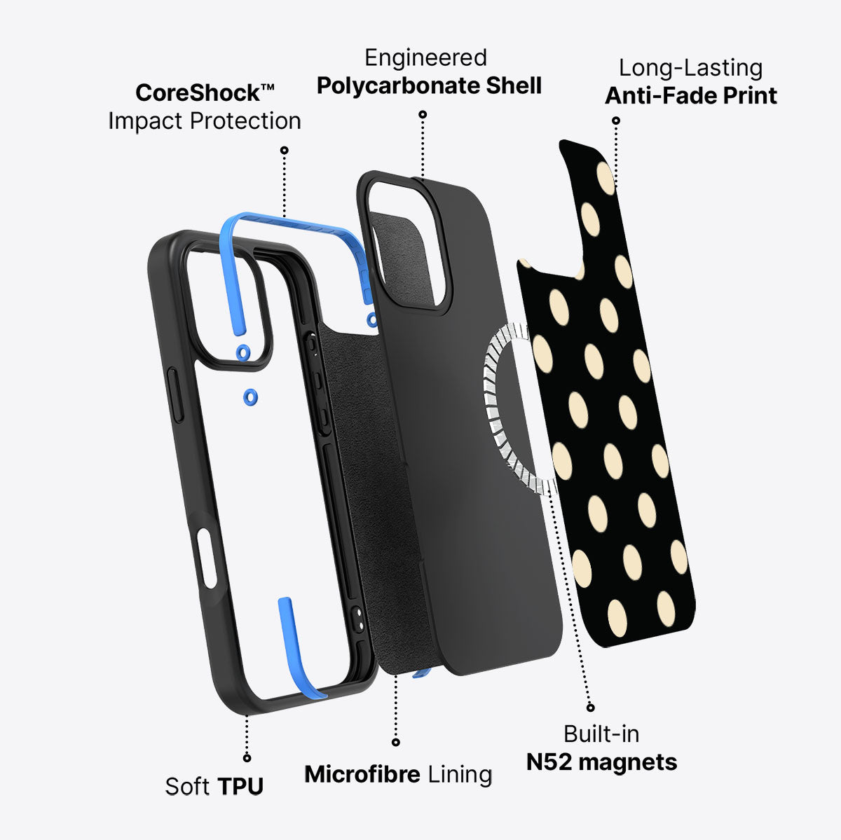 iPhone 16 Pro Max case construction – Noir Cream phone case