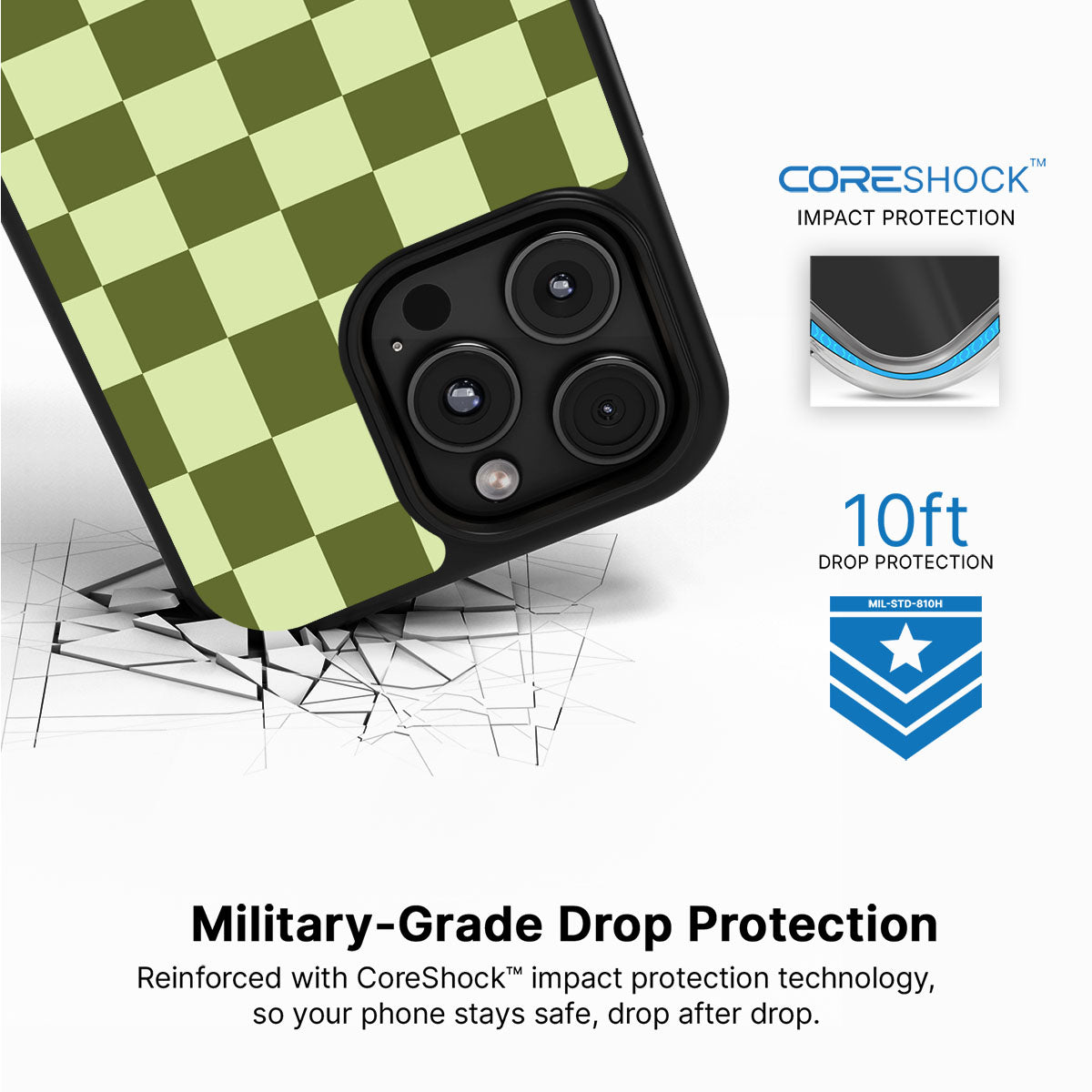Olive Meadow iPhone 16 Pro Max case with drop protection