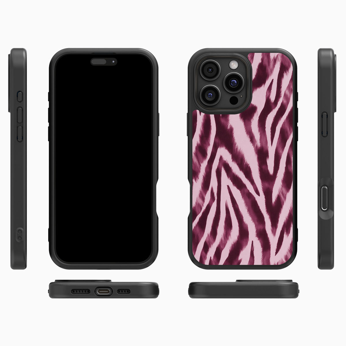 Sangria Zebra iPhone 16 Pro Max case cover – multi-angle view