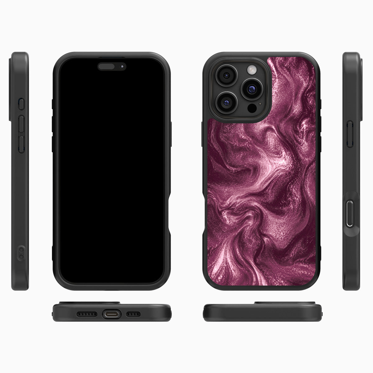 Wine Shimmer iPhone 16 Pro Max case cover – multi-angle view