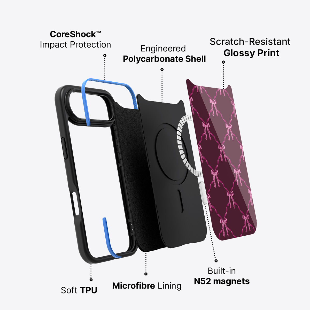 iPhone Air case construction – Bordeaux Bow phone case