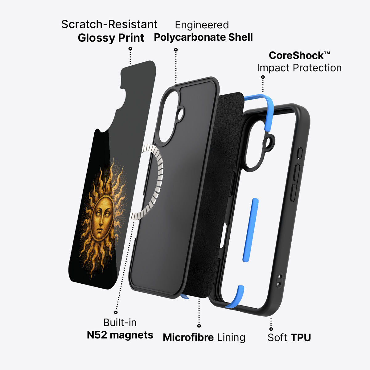iPhone 17 case construction – Celestial Sun phone case