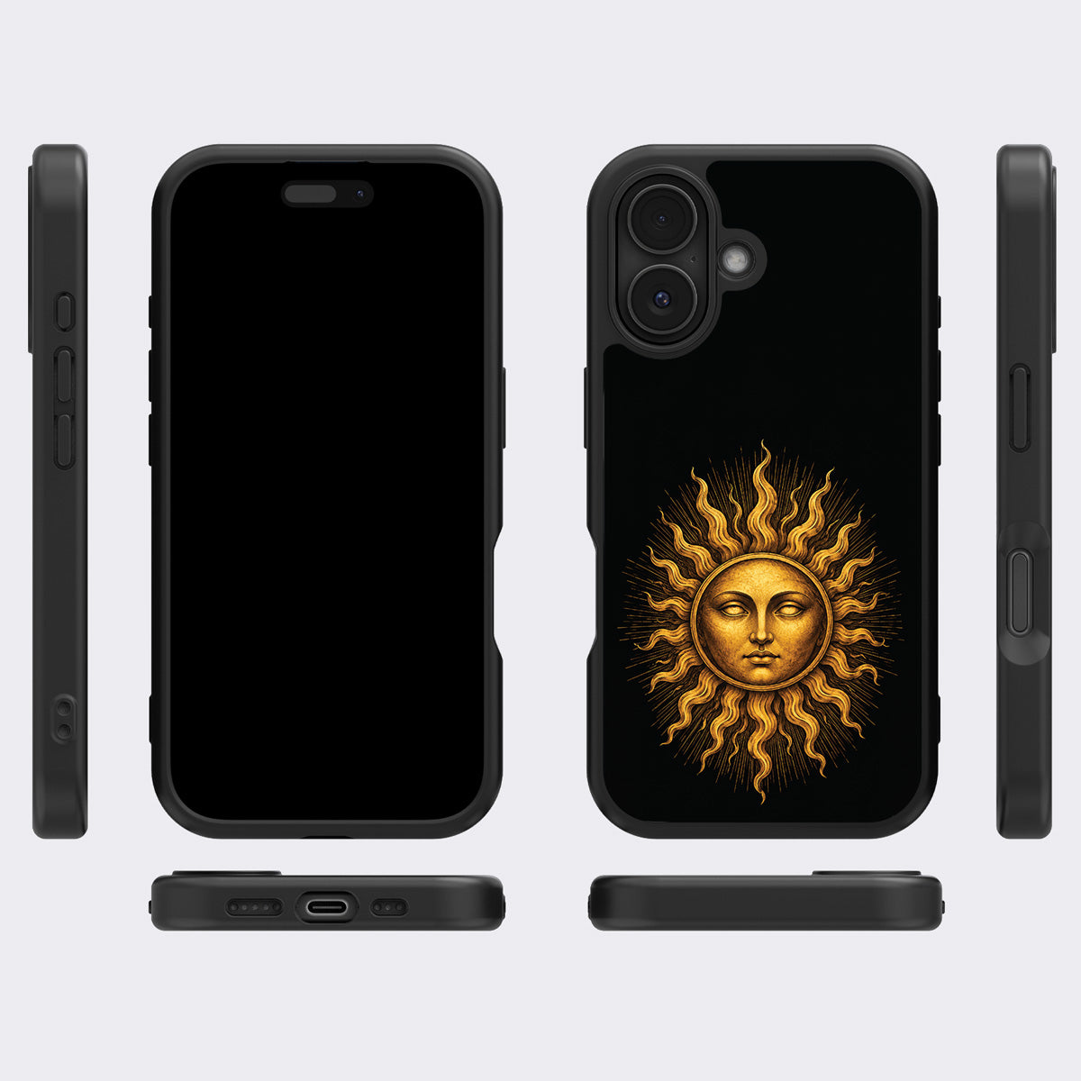 Celestial Sun iPhone 17 case cover – multi-angle view