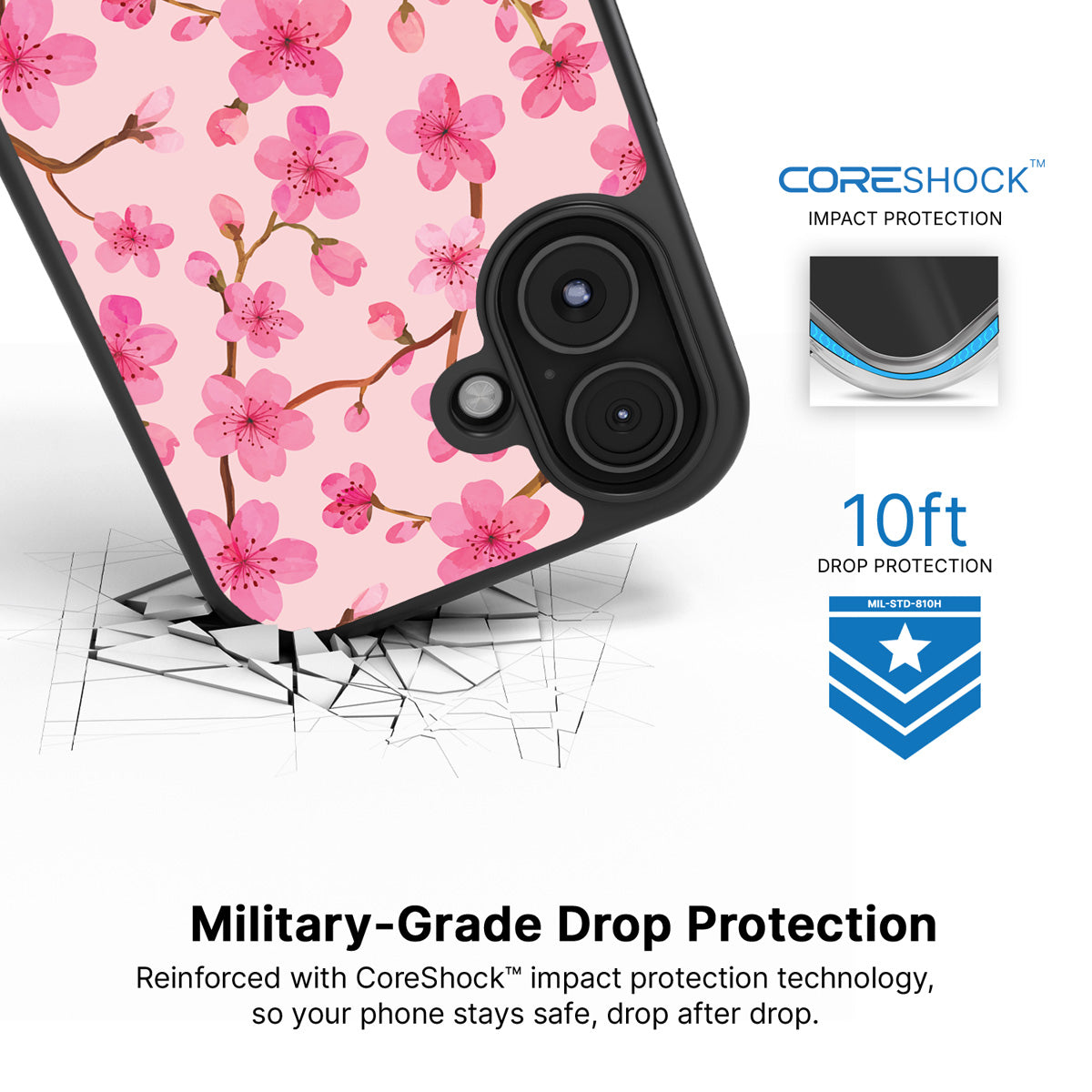 Cherry Blossom iPhone 17 case with drop protection