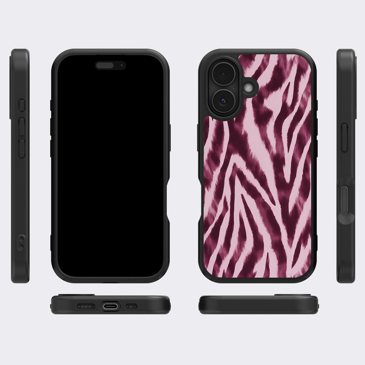 Sangria Zebra iPhone 17 case cover – multi-angle view
