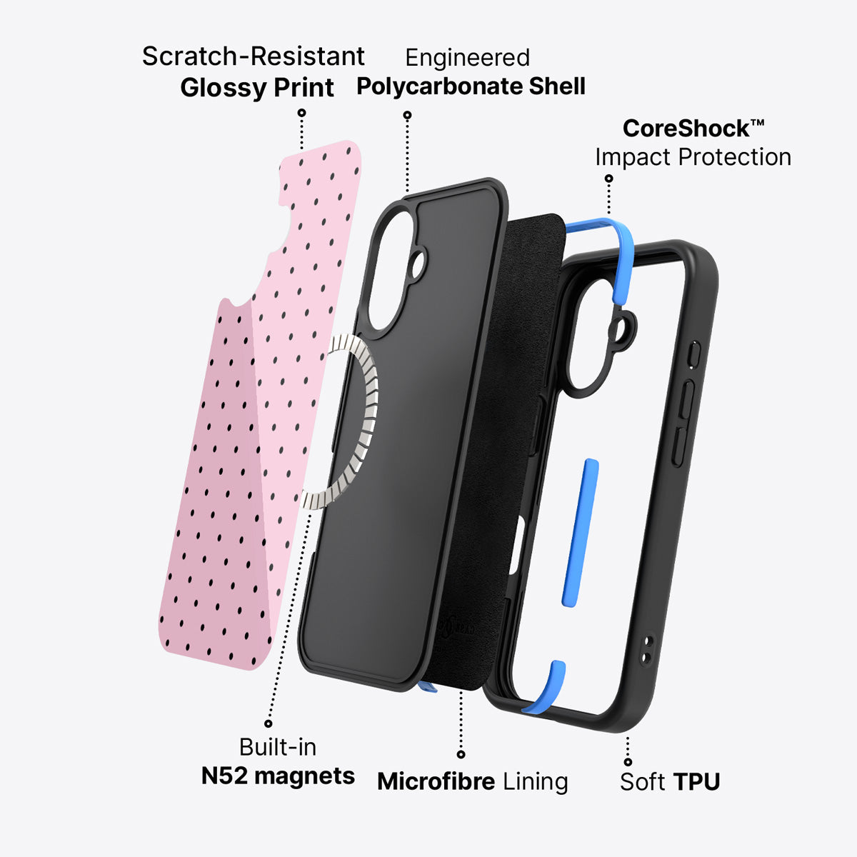 Pink Polka Dot iPhone 17 Case – Veloria | MagSafe