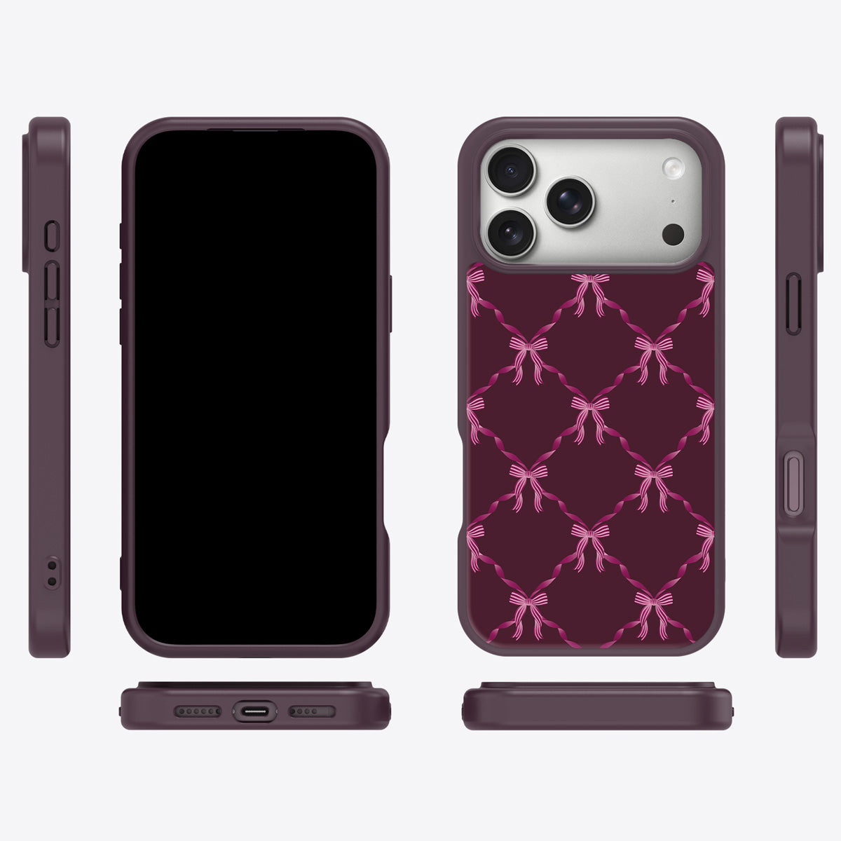 Bordeaux Bow iPhone 17 Pro case cover – multi-angle view