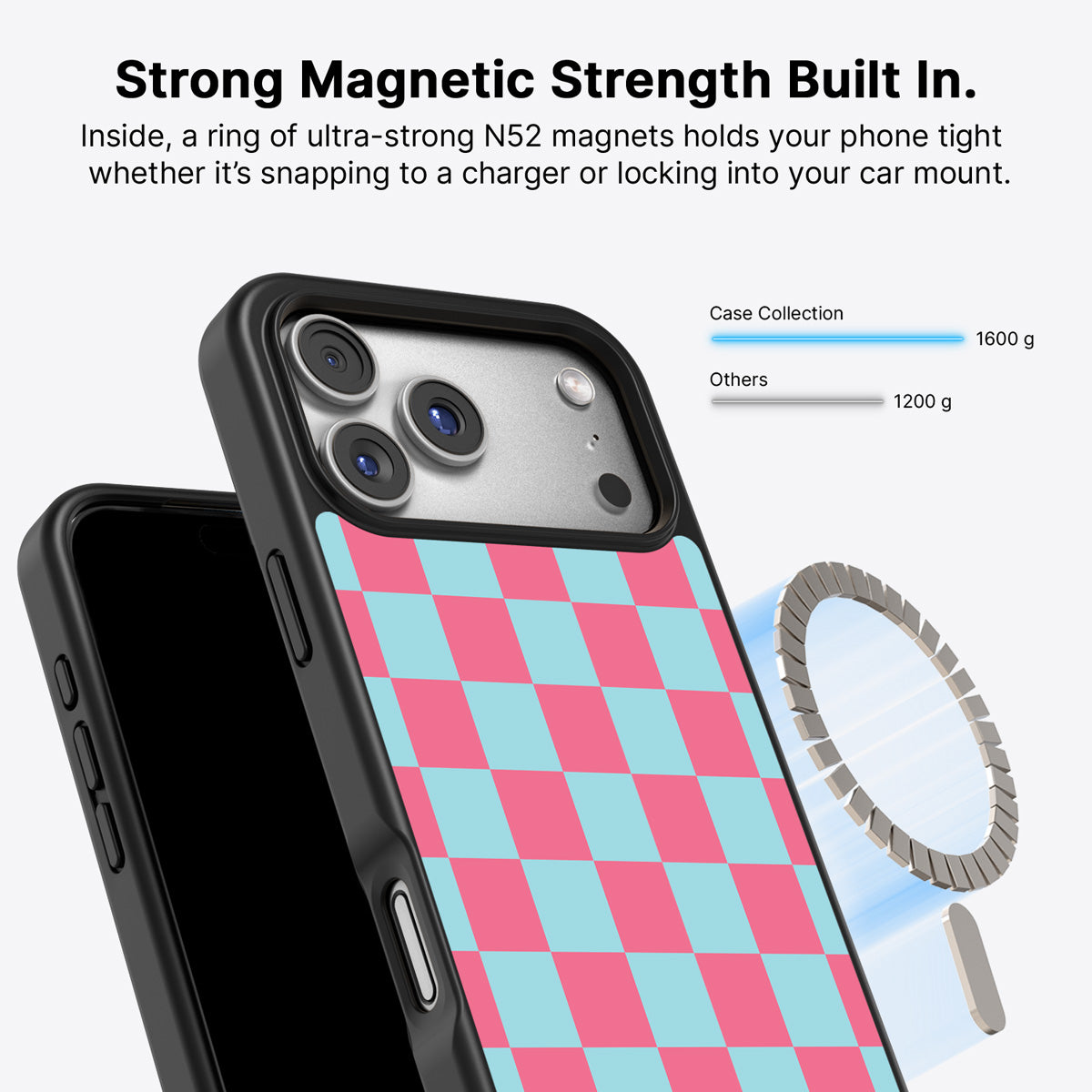Blue Checkered Designer iPhone 17 Pro Case – Candy Floss | MagSafe