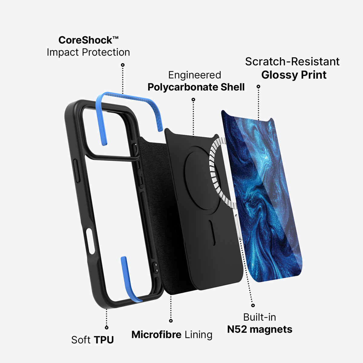 Blue Marble Designer iPhone 17 Pro Case – Indigo Impasto | MagSafe