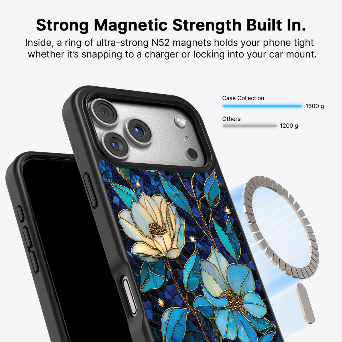 Floral Designer iPhone 17 Pro Case – Midnight Magnolia | MagSafe