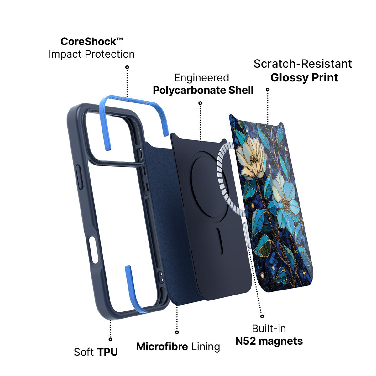 MagSafe case construction – Midnight Magnolia phone case