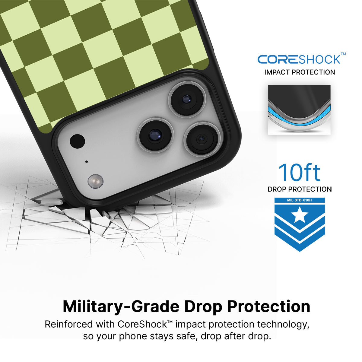 Olive Meadow iPhone 17 Pro case with drop protection