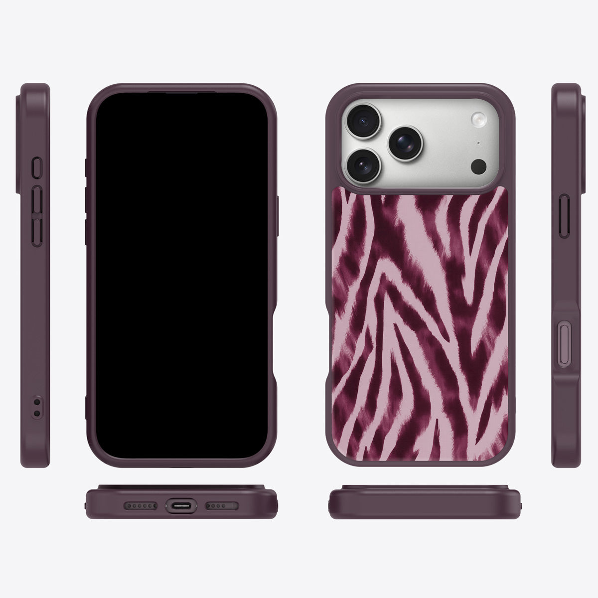 Sangria Zebra iPhone 17 Pro case cover – multi-angle view