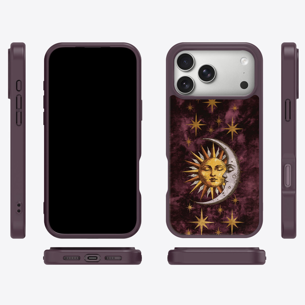 Sun and Moon iPhone 17 Pro case cover – multi-angle view