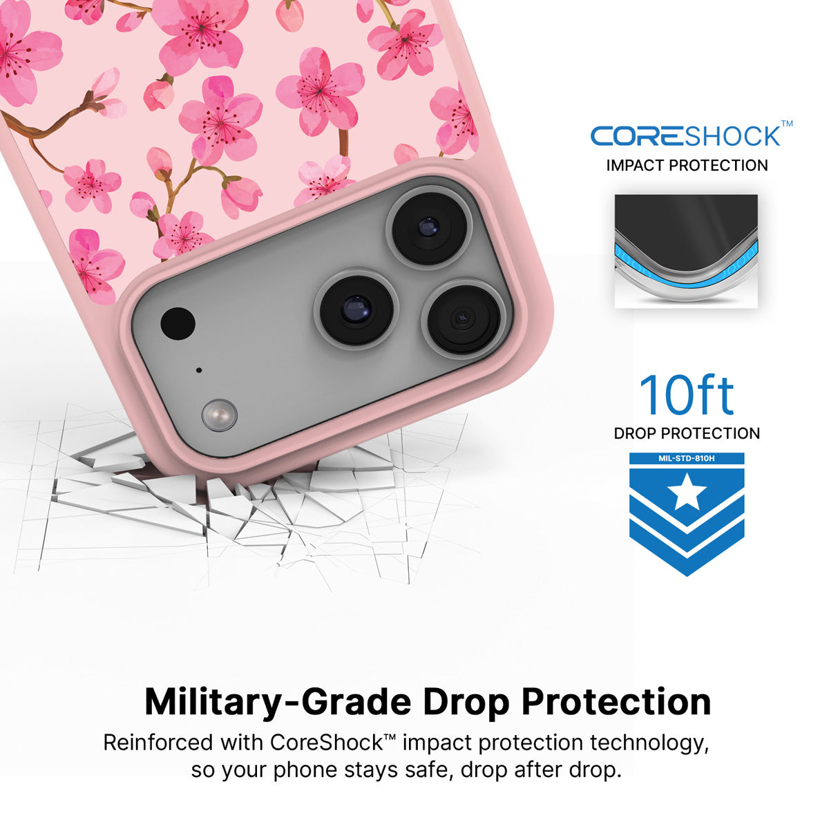 Cherry Blossom iPhone 17 Pro Max case with drop protection