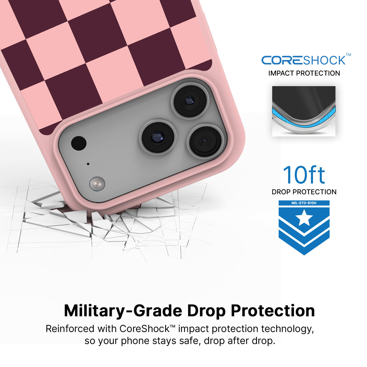 Claret Tile iPhone 17 Pro Max case with drop protection