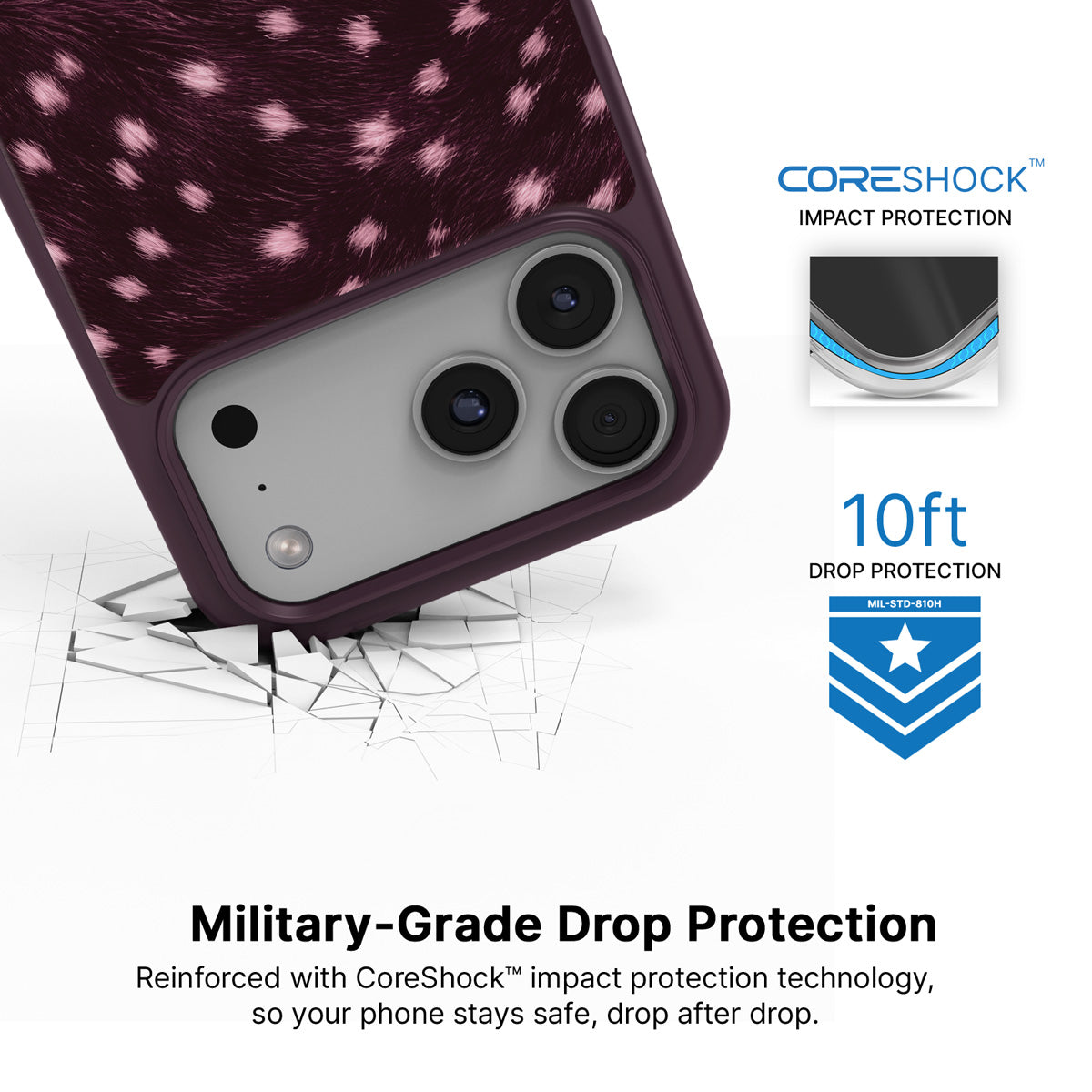Fawn Spots iPhone 17 Pro Max case with drop protection