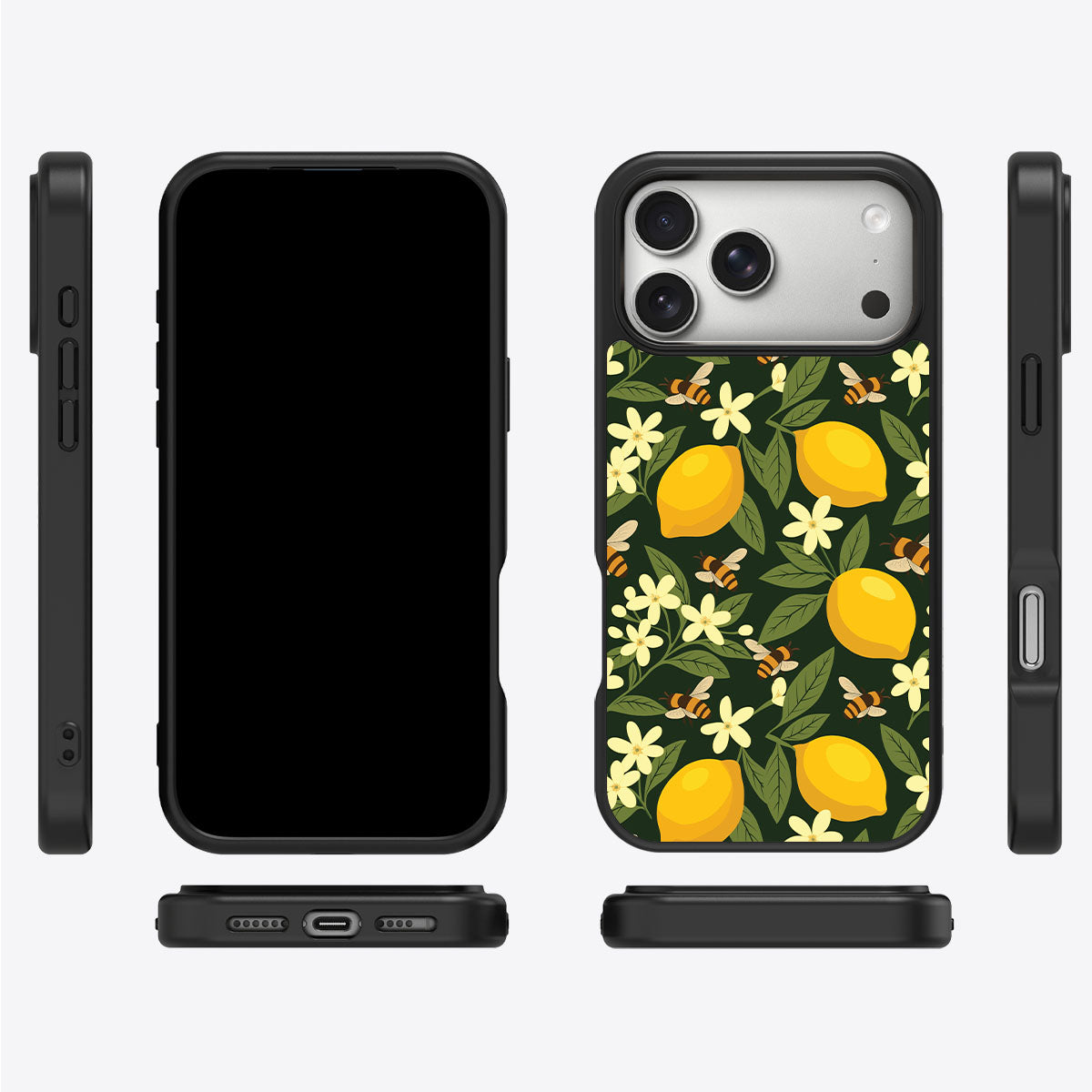 Lemon and Bees iPhone 17 Pro Max case cover – multi-angle view