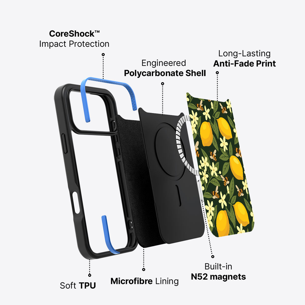 iPhone 17 Pro Max case construction – Lemon and Bees phone case