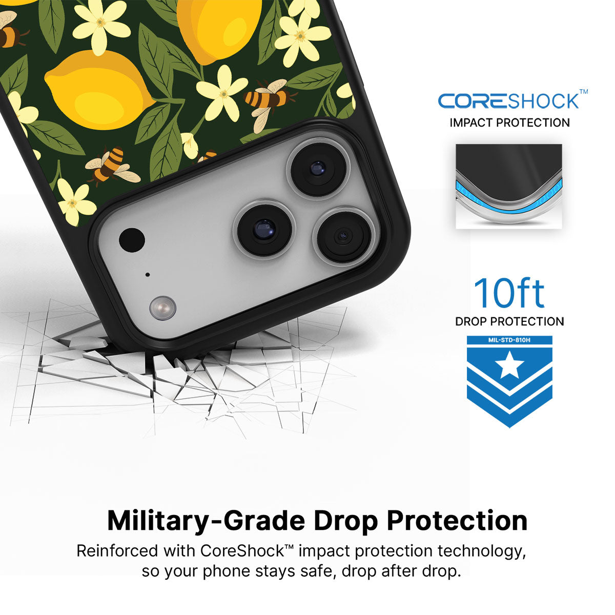 Lemon and Bees iPhone 17 Pro Max case with drop protection