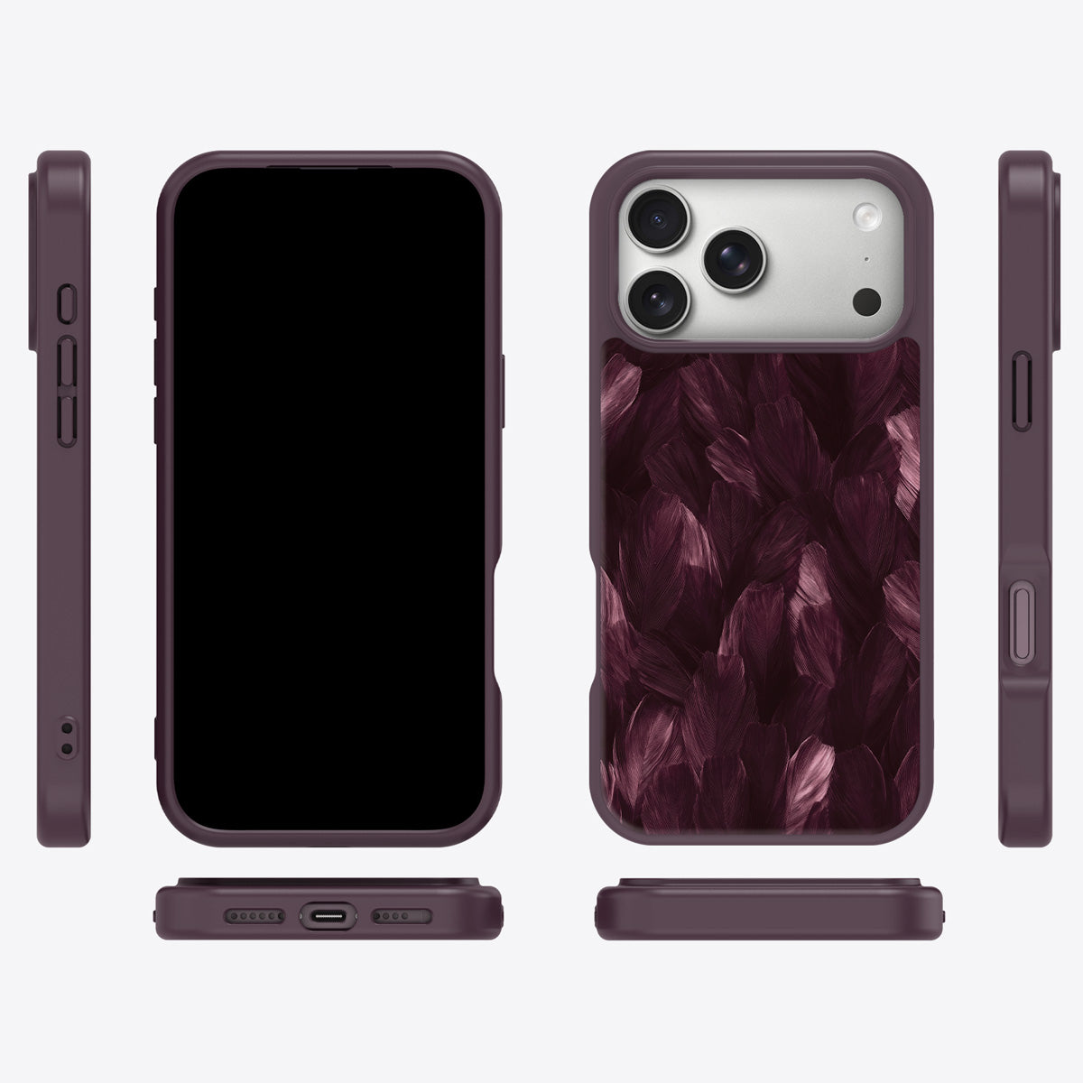 Wine Plumage iPhone 17 Pro Max case cover – multi-angle view