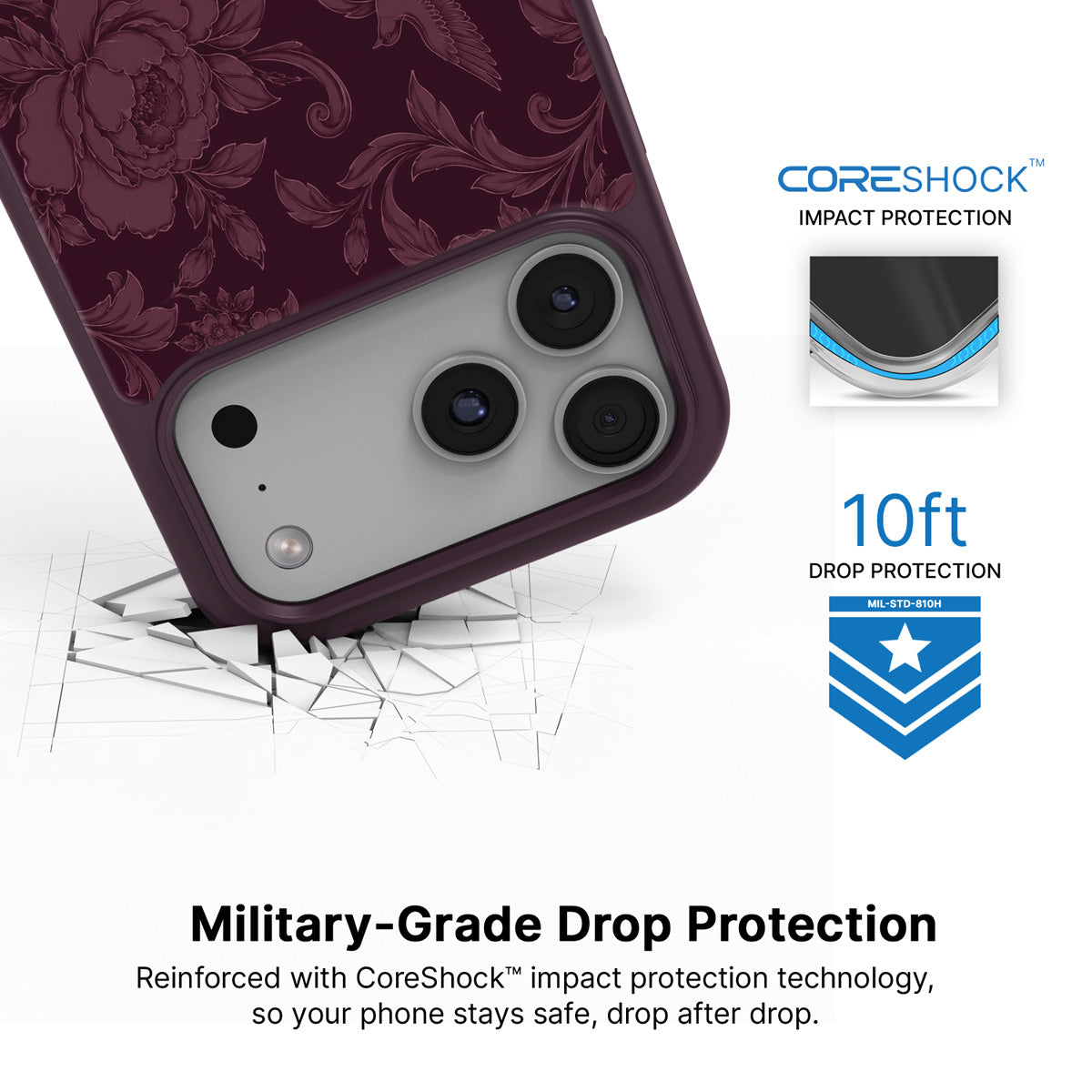 Swallow Damask iPhone 18 Pro case with drop protection