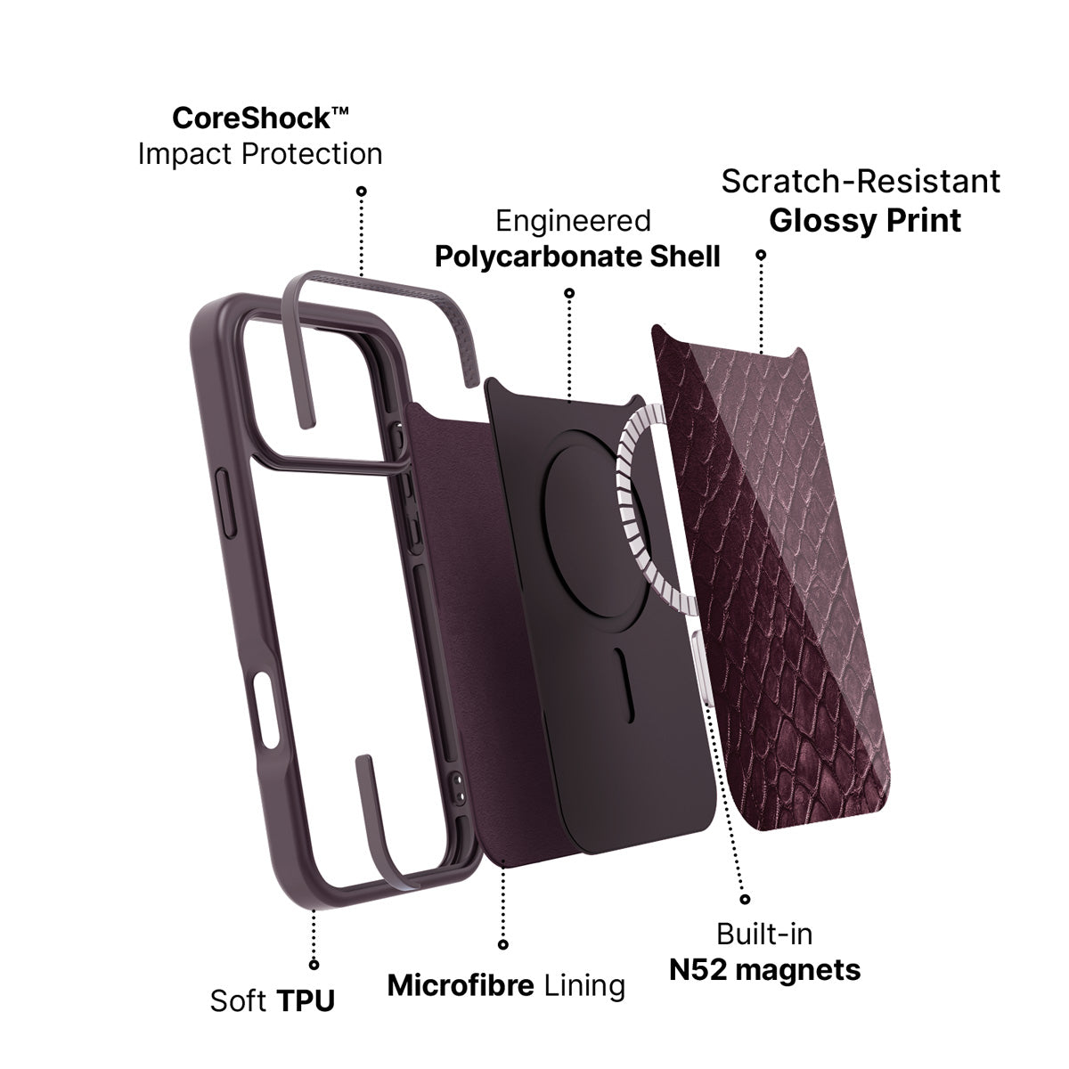 iPhone 18 Pro Max case construction – Wine Python phone case
