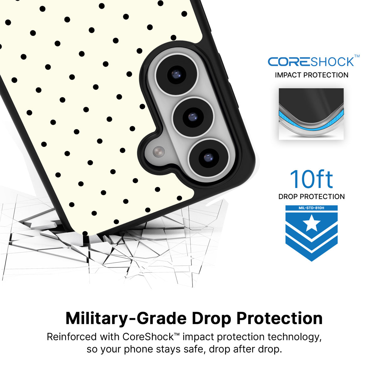 Ivory Sprinkle Samsung Galaxy S26 Plus case with 10ft military-grade drop protection