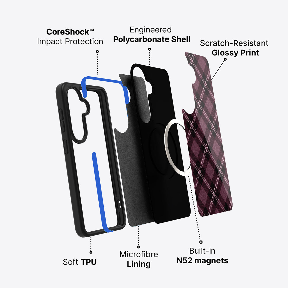 Samsung Galaxy S26 Plus case construction and features – Merlot Weave phone case