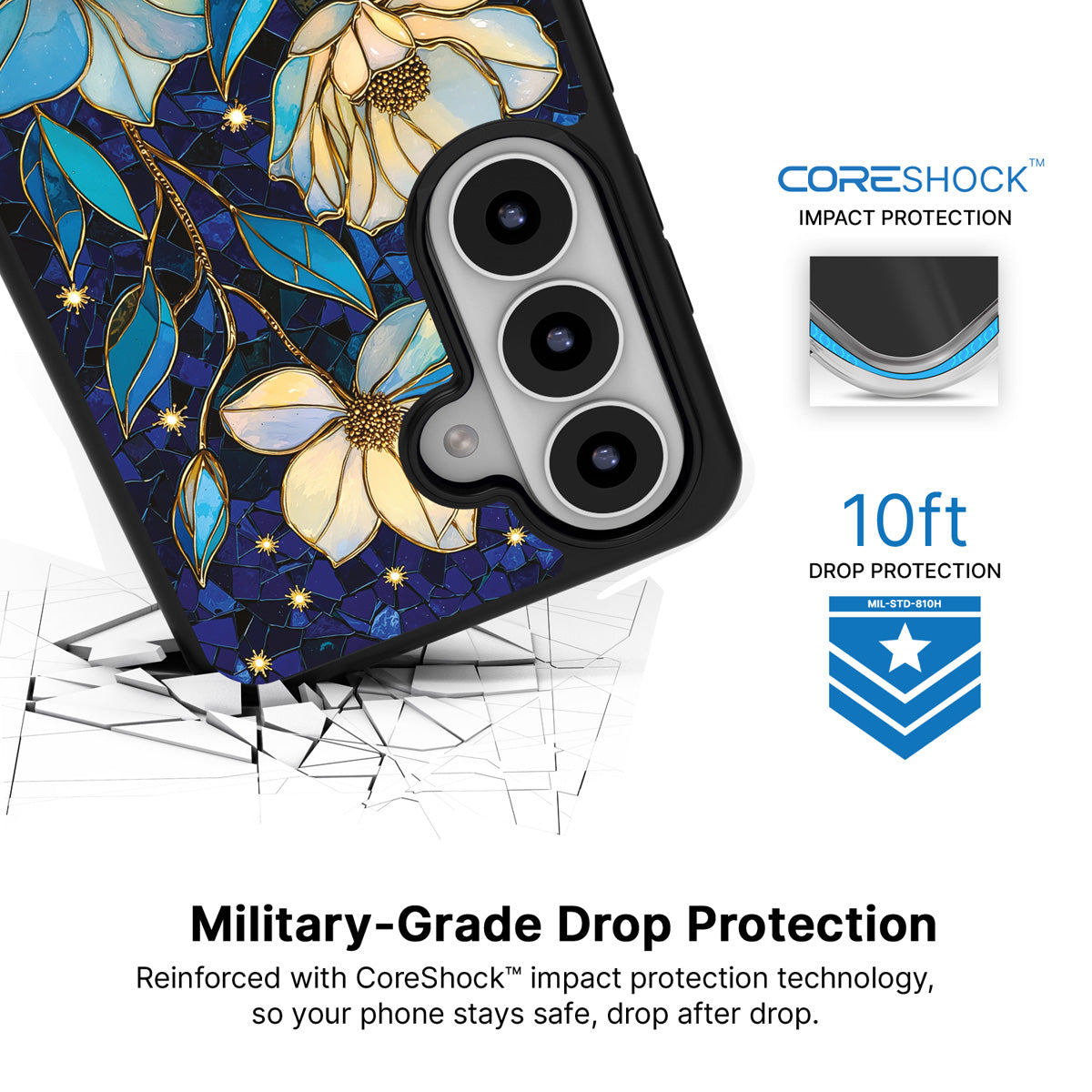 Midnight Magnolia Samsung Galaxy S26 Plus case with 10ft military-grade drop protection