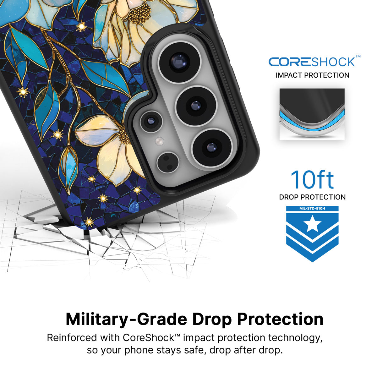 Midnight Magnolia Samsung Galaxy S26 Ultra case with 10ft military-grade drop protection