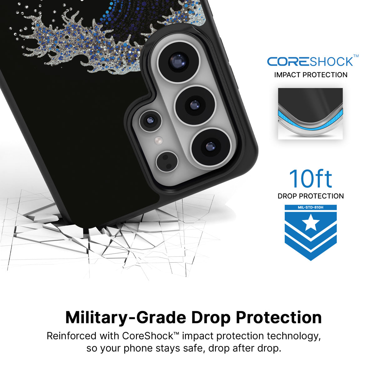 Midnight Tide Samsung Galaxy S26 Ultra case with 10ft military-grade drop protection