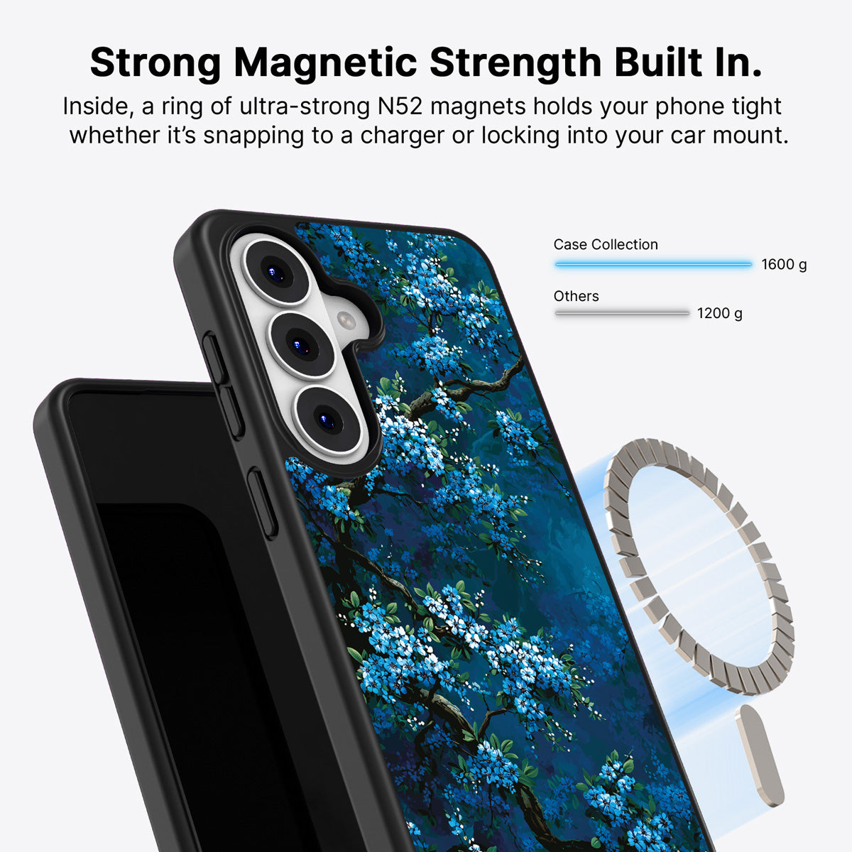 Samsung Galaxy S26 Plus Qi2 magnetic case with N52 magnets – Moonlit Petals design