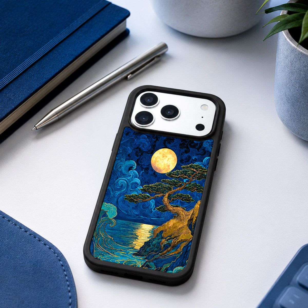 Dark Blue Designer iPhone 17 Pro Max Case – Moonlit Tide | MagSafe