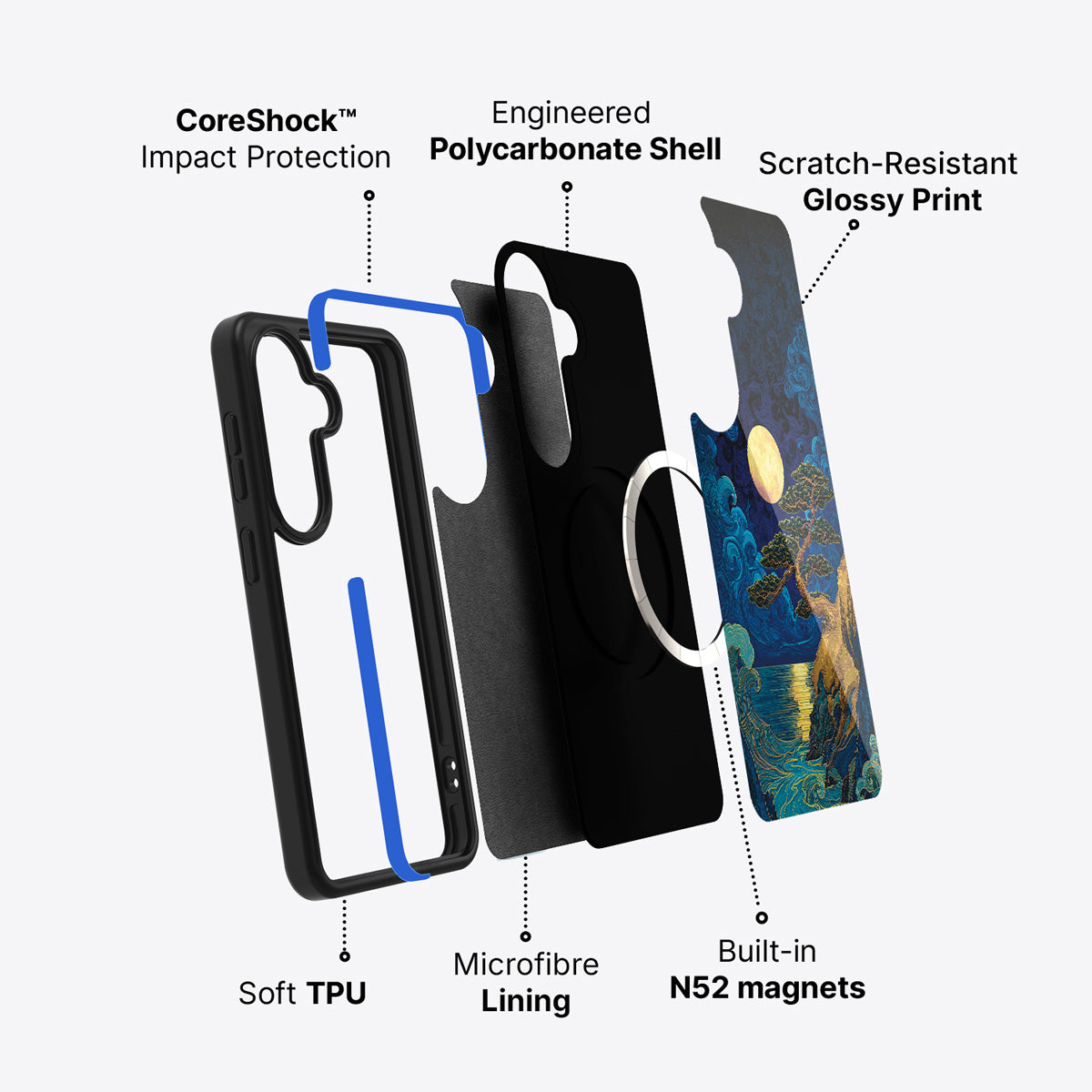 Samsung Galaxy S26 case construction and features – Moonlit Tide phone case