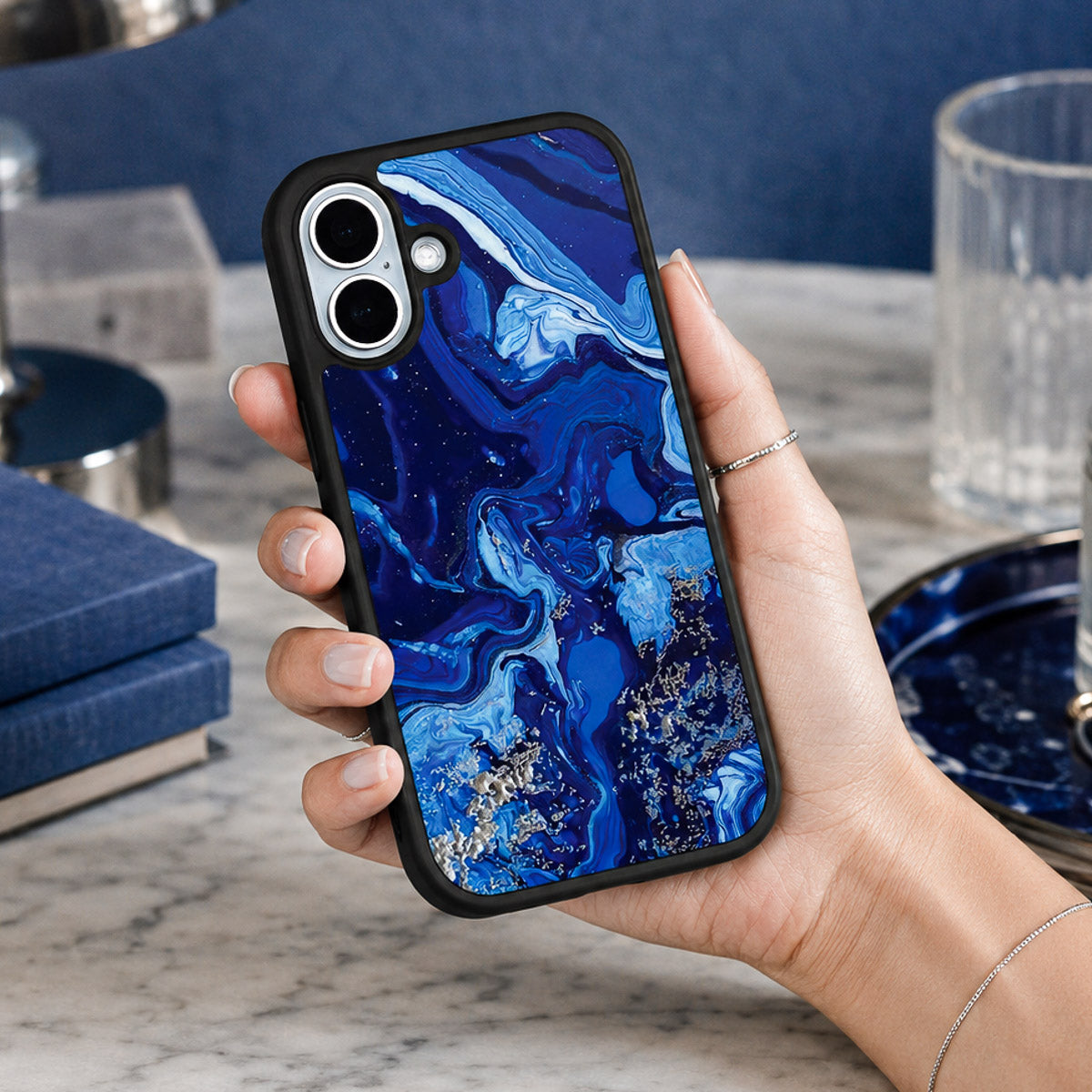 Navy Blue Designer iPhone 16 Plus Case – Mystic Waters | MagSafe — view 2
